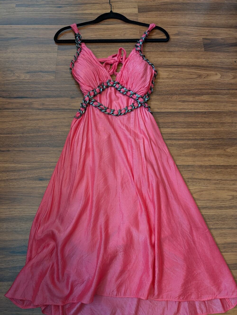 Y2K Bray Pink Chain Detail Dress Size Medium Vintage Mini Fairy Grunge Statement